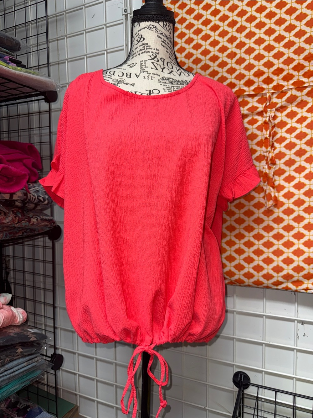 Cozy Casual Coral Drawstring Hem Short Sleeve Tunic